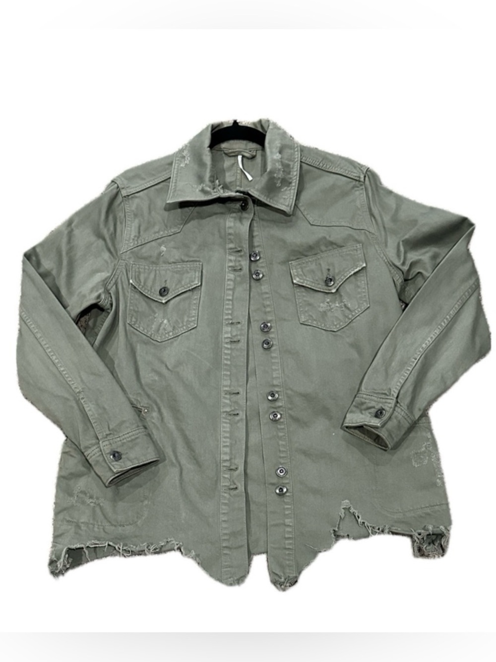 ๐งฅ๐ช FREE PEOPLE Army Green Utility Denimโ Jacket | XS | Relaxed Fit Layering